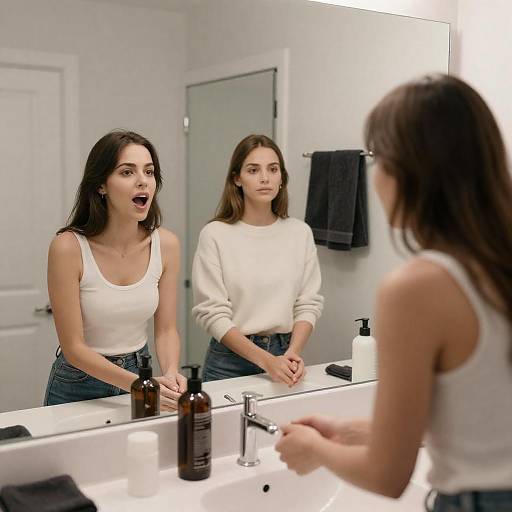 Three Women in a Bathroom Reflection
