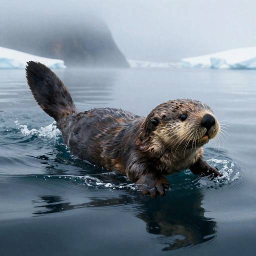 Gliding Sea Otter in Misty Fjord