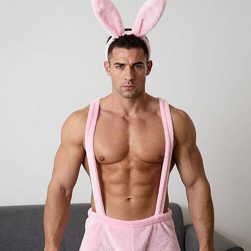 Muscular Man in Pink Bunny Costume