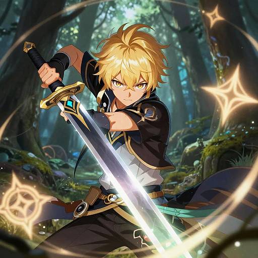 Blond Anime Boy with Glowing Sword