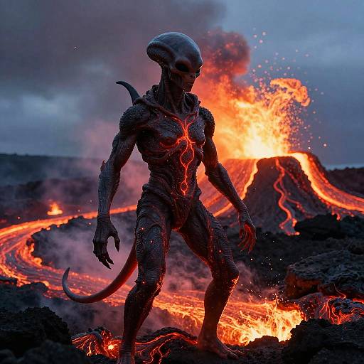 Molten Alien on Erupting Volcano