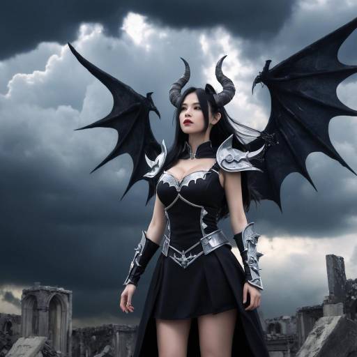 Demon Girl in Stormy Ruins