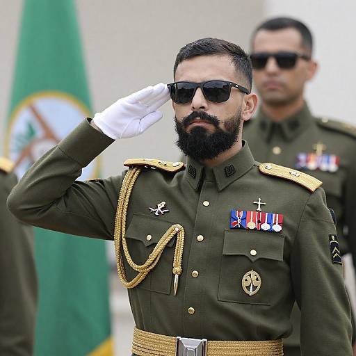 Saluting Soldier in Olive-Green Uniform