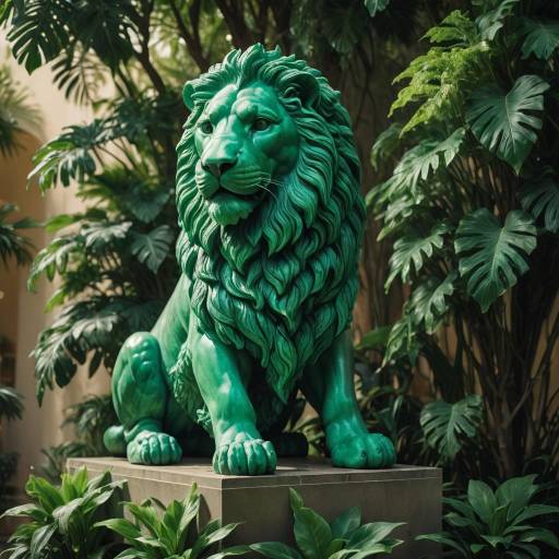 Ethereal Lion Statue with Emerald Leaves Ethereal Lion Statue with Emerald Leaves
