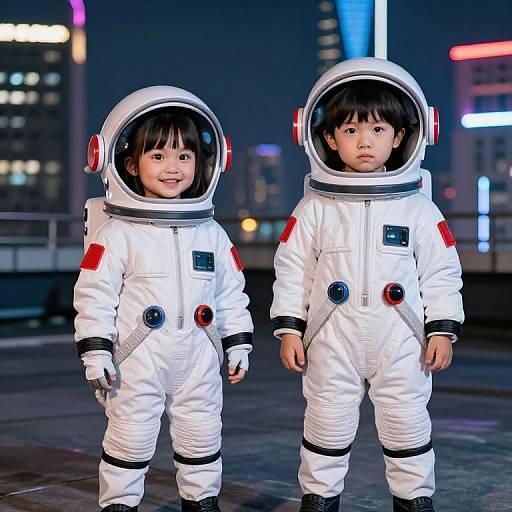 Twin Space Explorers in Neon City