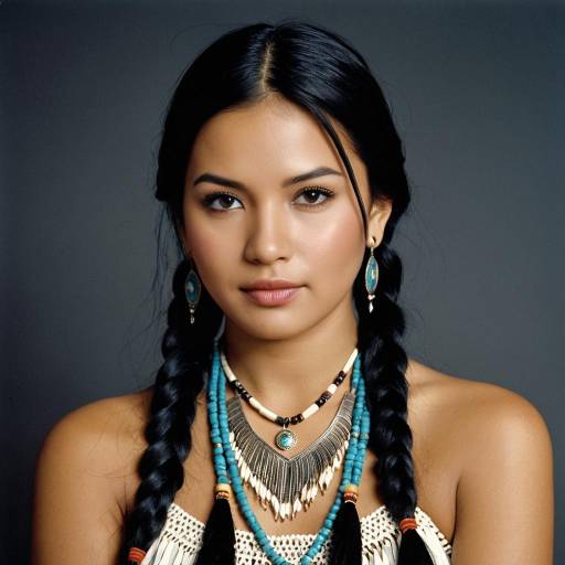 Native American Woman with Twin Braids and Traditional Jewelry