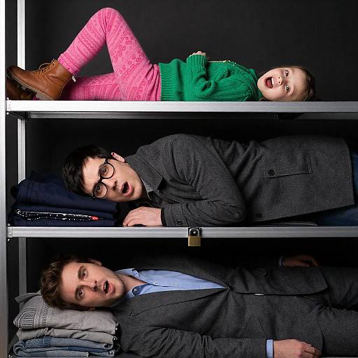 Unique Shelf Photography with Three Characters