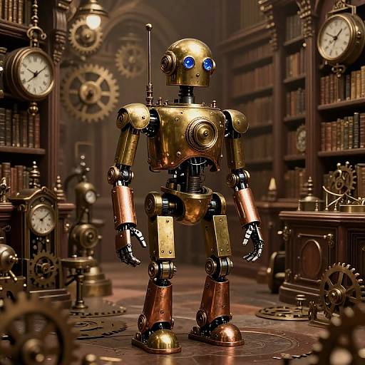 Steampunk Library Guardian Robot