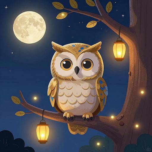 Whimsical Owl Under a Starry Night