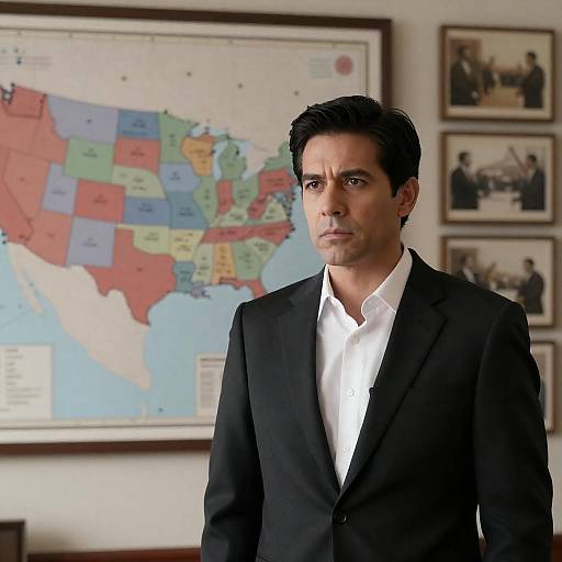 Serious Man Before US Map Wall