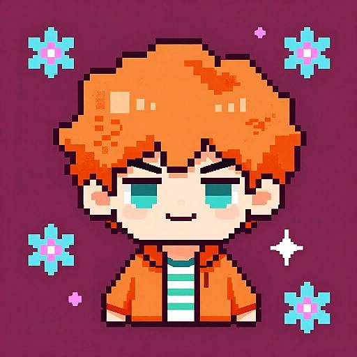 Pixel Art Chibi Character with Orange Hair