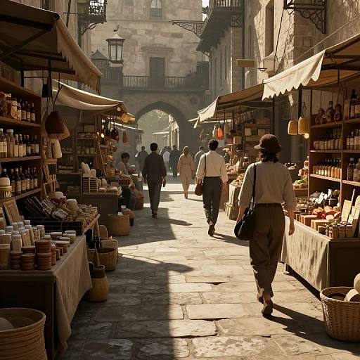 Historic Marketplace with Dramatic Lighting