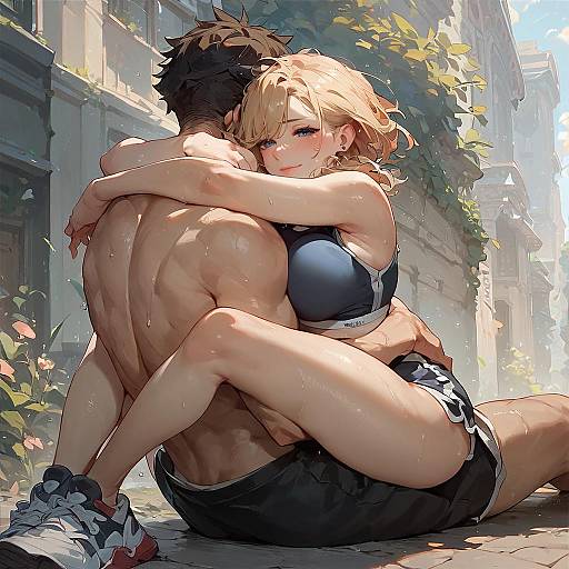 Couple Embracing on Street