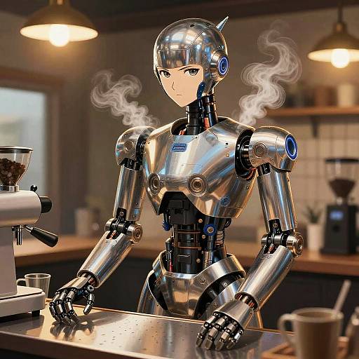 Sleek Robot Barista in Futuristic Style