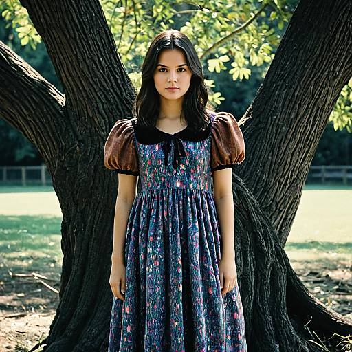 Young Woman in Vintage Style Dress Outdoors