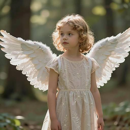 Ethereal Cherub Girl in Sunlit Forest