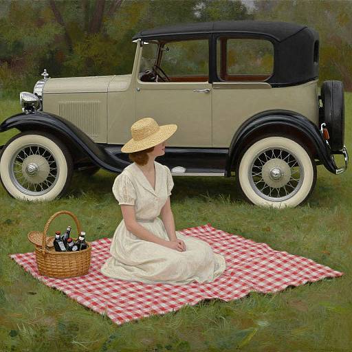 Serene Vintage Picnic Oil Painting