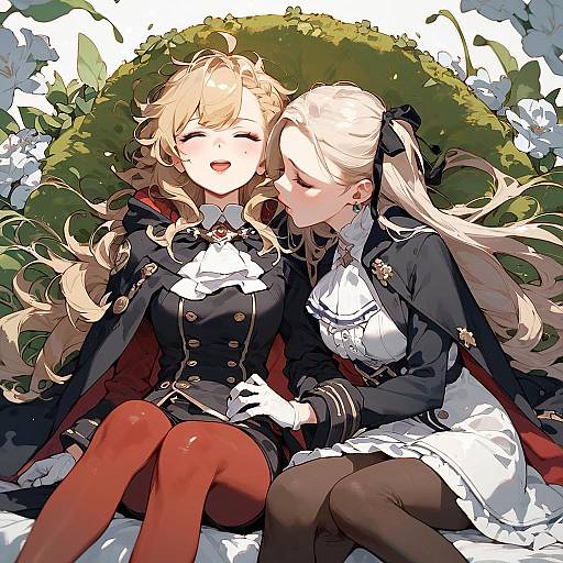 Moonlit Garden: Two Girls Facing Each Other