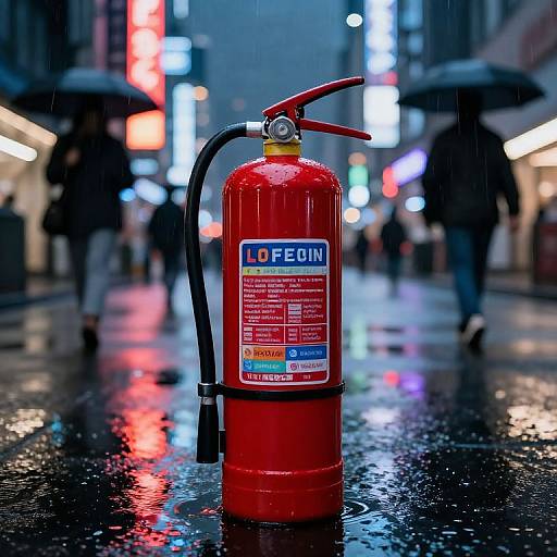 Cyberpunk Urban Street with Fire Extinguisher