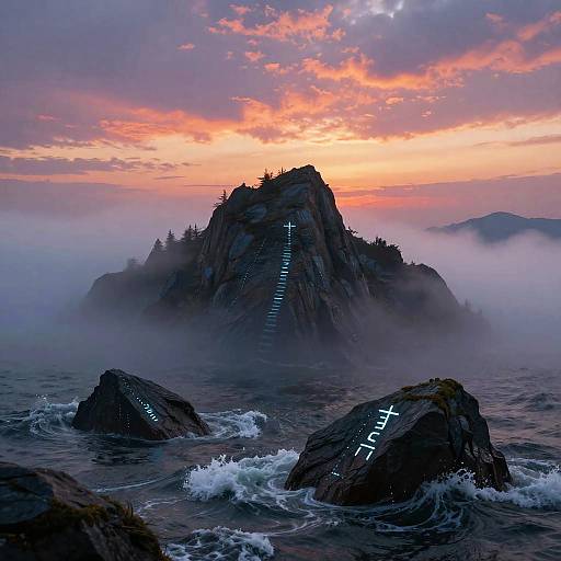 Van Gogh Style Foggy Mountain Dawn