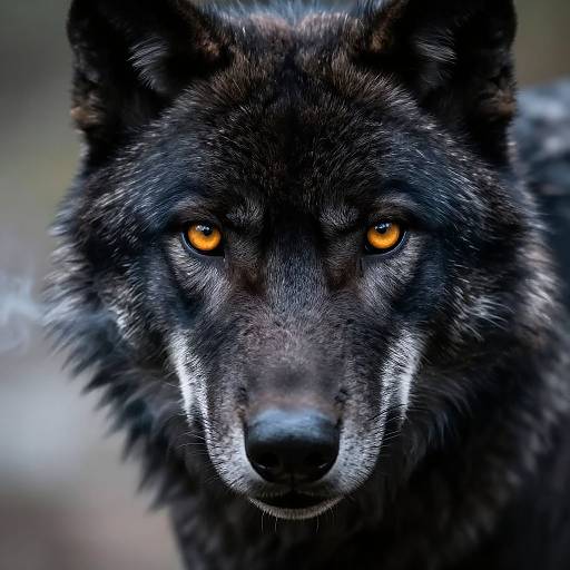 Ethereal Black Wolf Close-Up Portrait