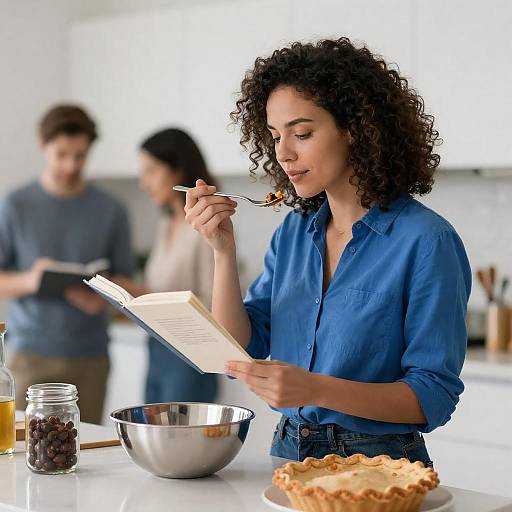 Curly-Haired Woman Cooking in Kitchen