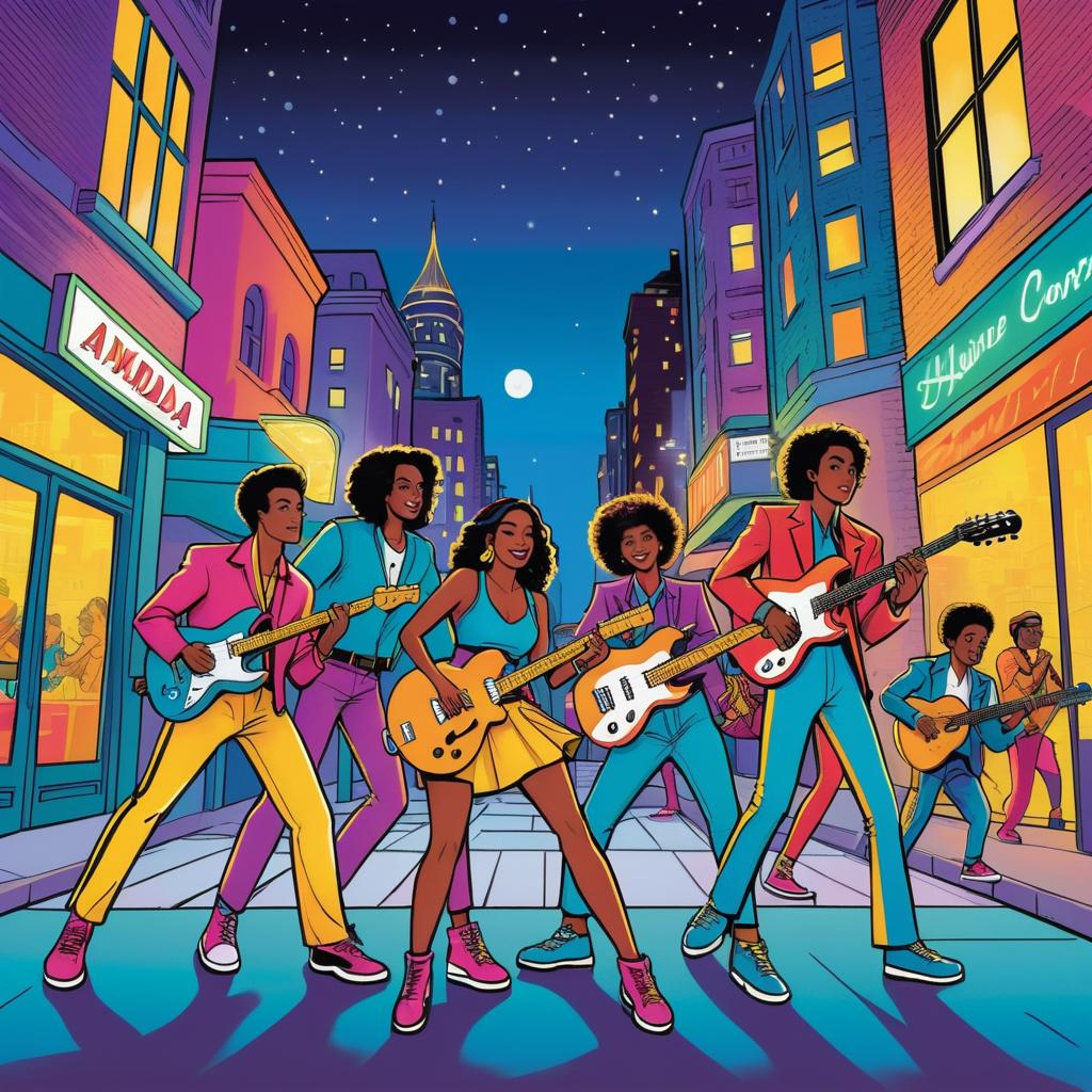 Energetic Musicians in Vibrant Nighttime Scene