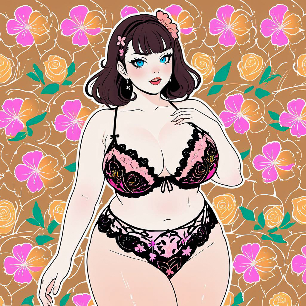 Cheerful Otaku in Floral Lingerie