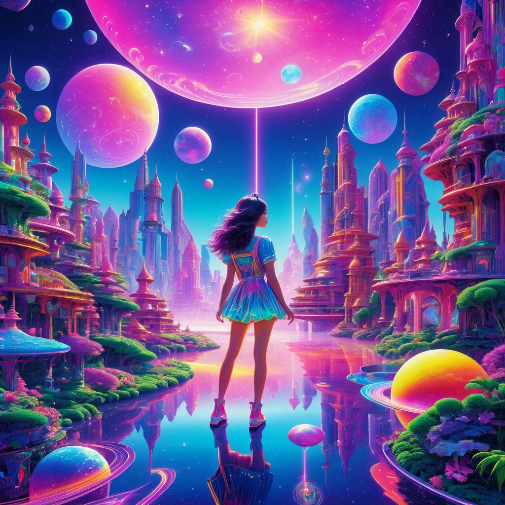 Cosmic Girl in a Neon Wonderland