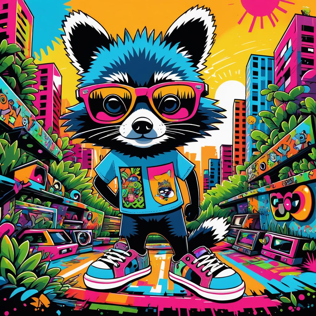 Mischievous Raccoon in Vibrant Graffiti Park