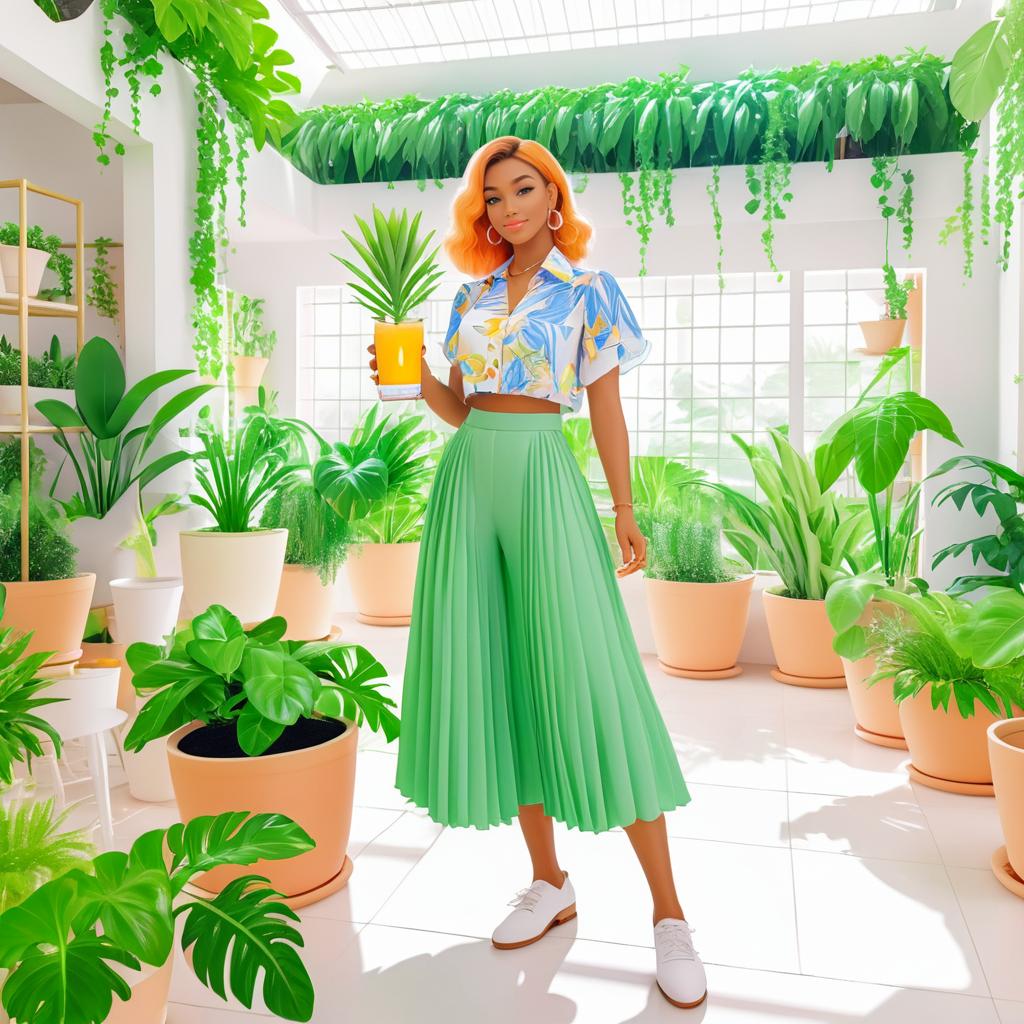 Chic Influencer in Indoor Garden