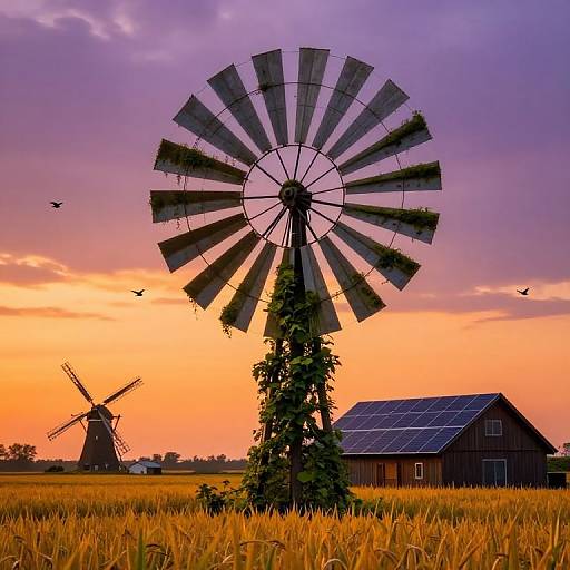 Magical Realism Farm Sunset Scene