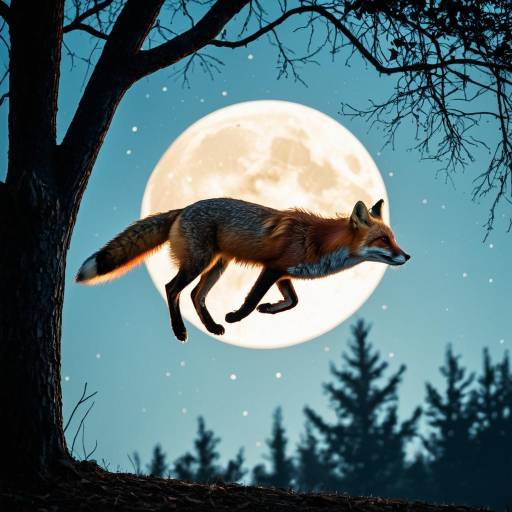 Levitating Red Fox Silhouette Against Full Moon