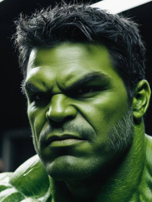 Close-Up of Man in Hulk Costume with Green Skin Makeup