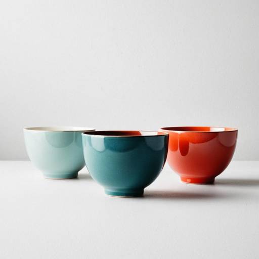 Colorful Ceramic Bowls Set on White Background