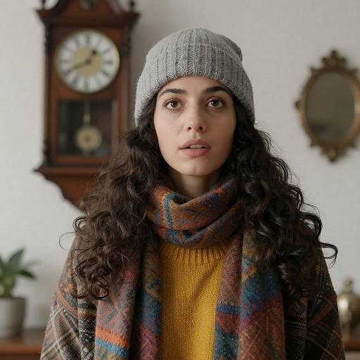 Surprised Woman in Cozy Sweater