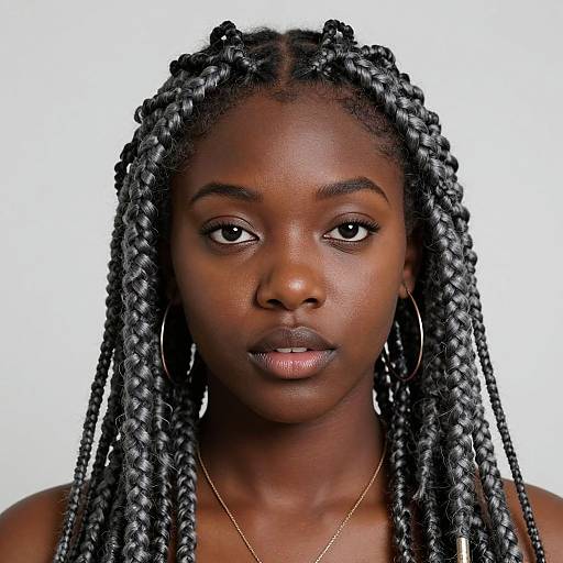 Realistic Portrait of Braided Dark-Skinned Woman