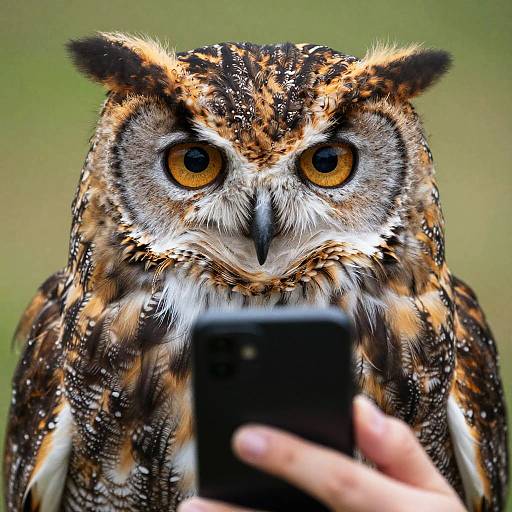 Owl Using Smartphone in High Detail