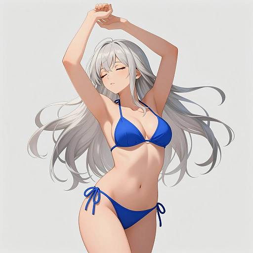 Elegant Anime Woman in Blue Bikini