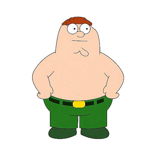 Cartoon drawing of a chubby, shirtless man with red hair, green pants, black belt, and boots, standing with hands on hips.