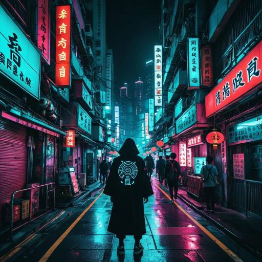 Cyberpunk Street in Neon-lit Hong Kong