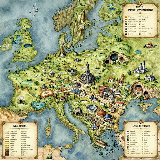 Colorful, detailed map of Europe from 