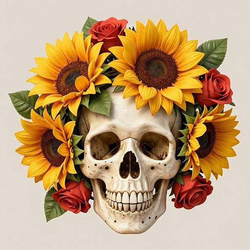 Floral Skull with Sunflowers and Roses