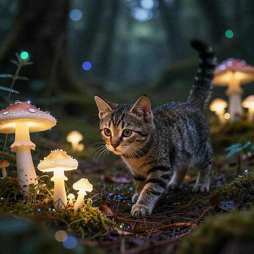 Tiny Tabby Exploring Enchanted Forest
