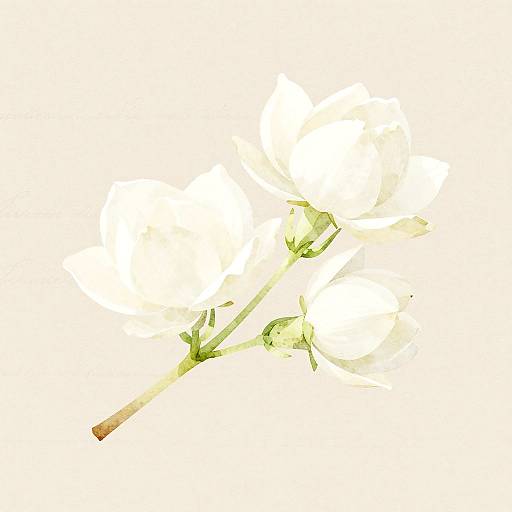 Ivory Jasmine Digital Watercolor Art