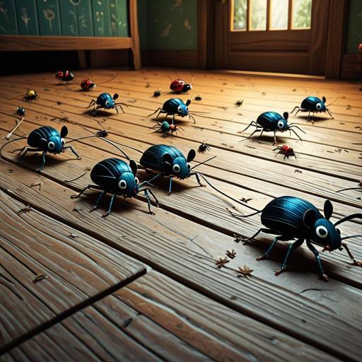 Whimsical Insects and Mice on Wooden Floor