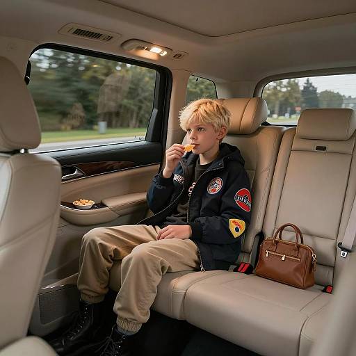 Luxurious Car Interior with Stylish Boy