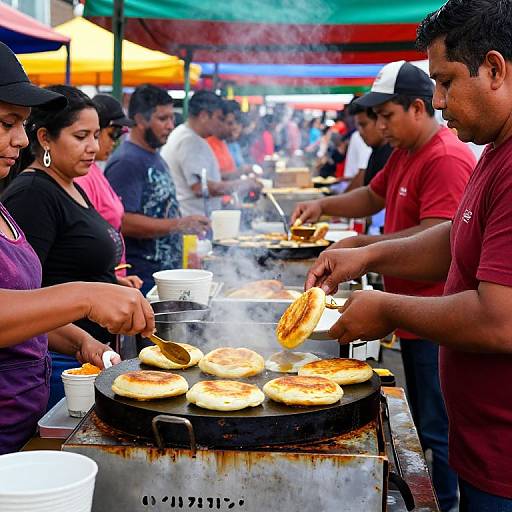 Lively Street Market with Pupusas