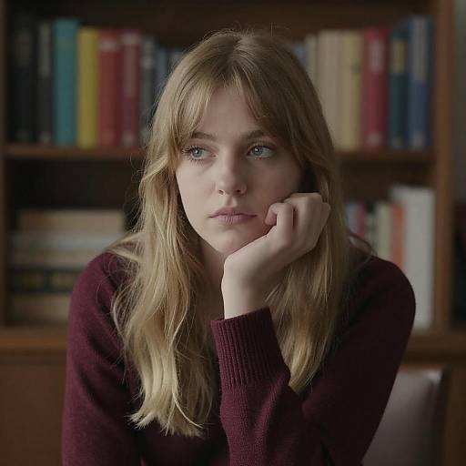 Thoughtful Young Woman in Cozy Room