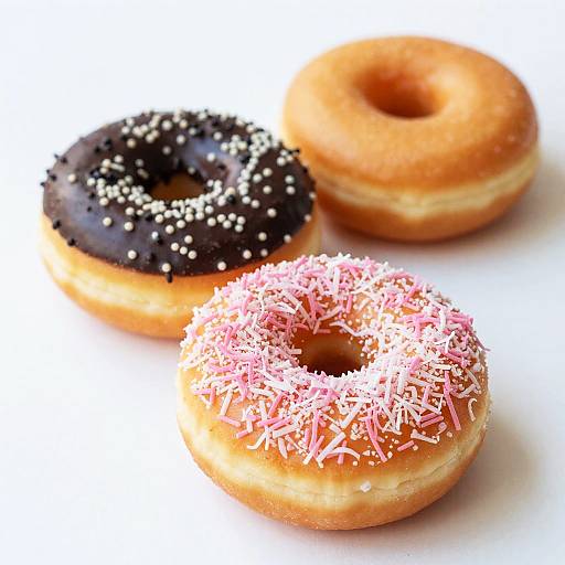 Three Assorted Donuts on White Background